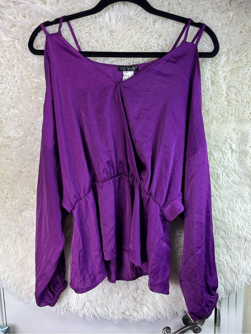 VENUS Vibrant Purple Cold-Shoulder Peplum Tunic - Picture 2 of 15